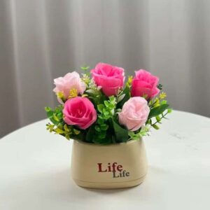 Artificial Pink Rose Potted Arrangement