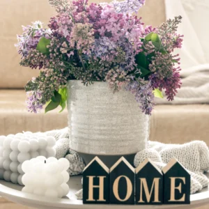 Textured Ceramic Vase with Lavender